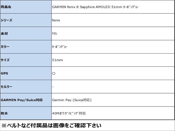 【中古】【安心保証】 GARMIN fenix 8 Sapphire AMOLED 51mm カーボングレー